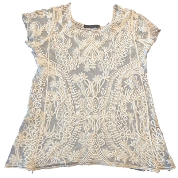 Dulcie Sheer Lace Short Sleeved Top M Embroidered Sheer Boho Coquette mesh - Picture 7 of 9